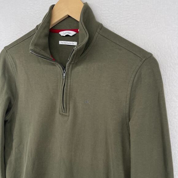 CALVIN KLEIN Sweatshirt Mens XS Classic 1/4 Zip Pullover Stretch Cotton Green - Picture 1 of 14